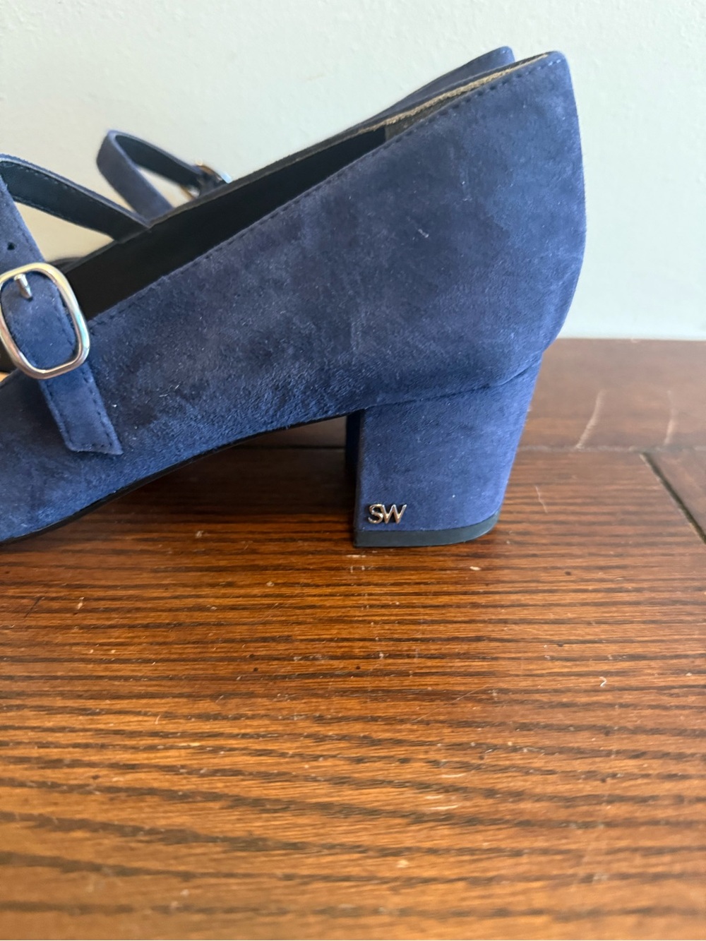 Stuart Weitzman Gabby Navy Blue Mary Jane Block Heel Pumps - Picture 7 of 9